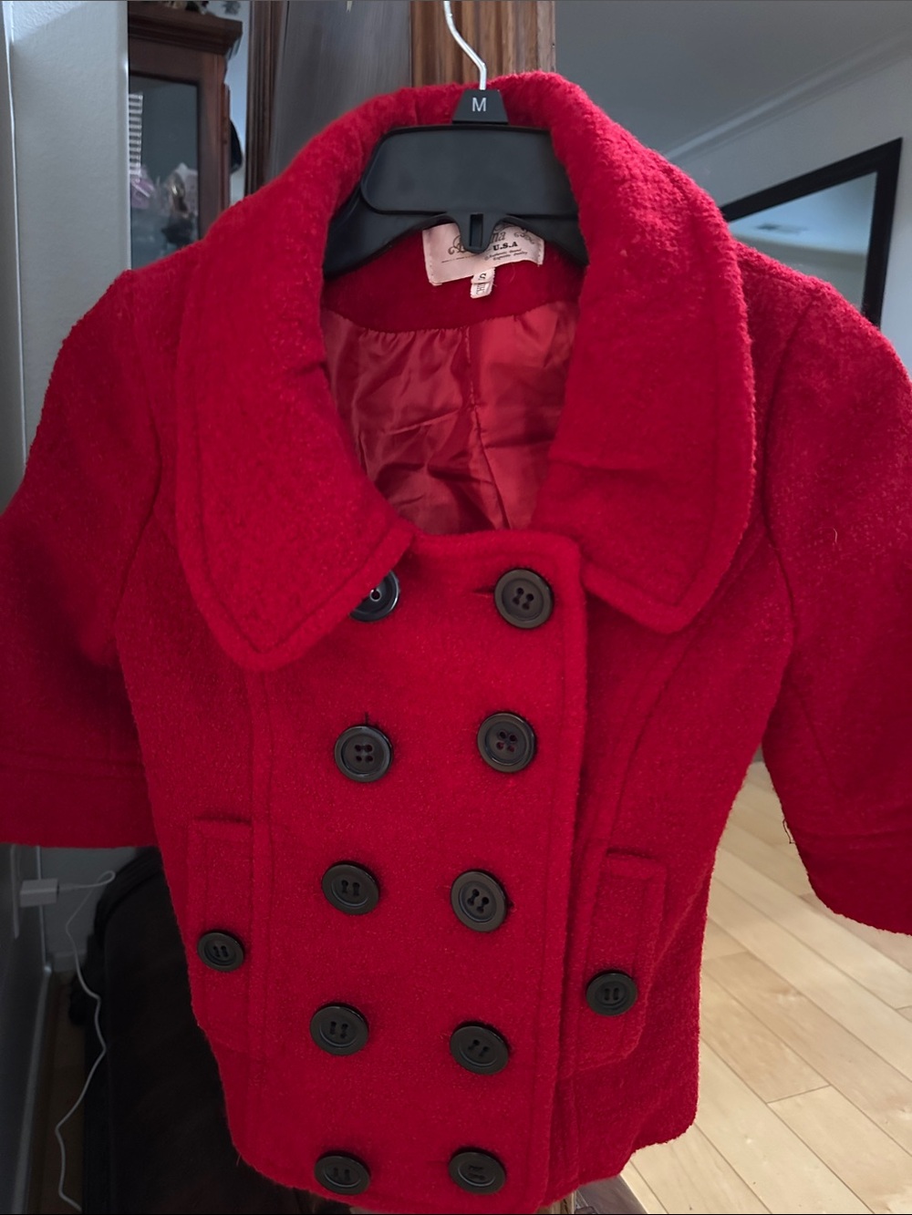 Red Women's Double-Breasted Peacoat Jacket - Classic Short Coat